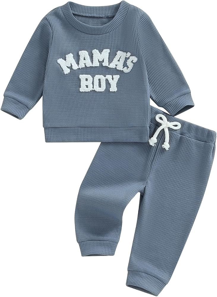 Kupretty Toddler Baby Boy Fall Winter Clothes Embroidery Waffle Knit Sweatshirt Pullover Tops + C... | Amazon (US)