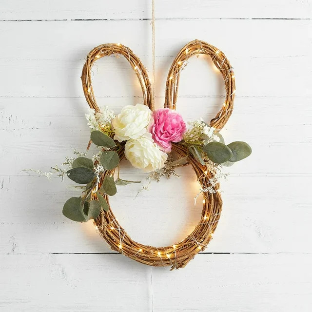 Holloyiver Easter Wreath, 12.6 Inch Easter Bunny Wreath with Natural Boxwood Bow Hydrangea on Eas... | Walmart (US)