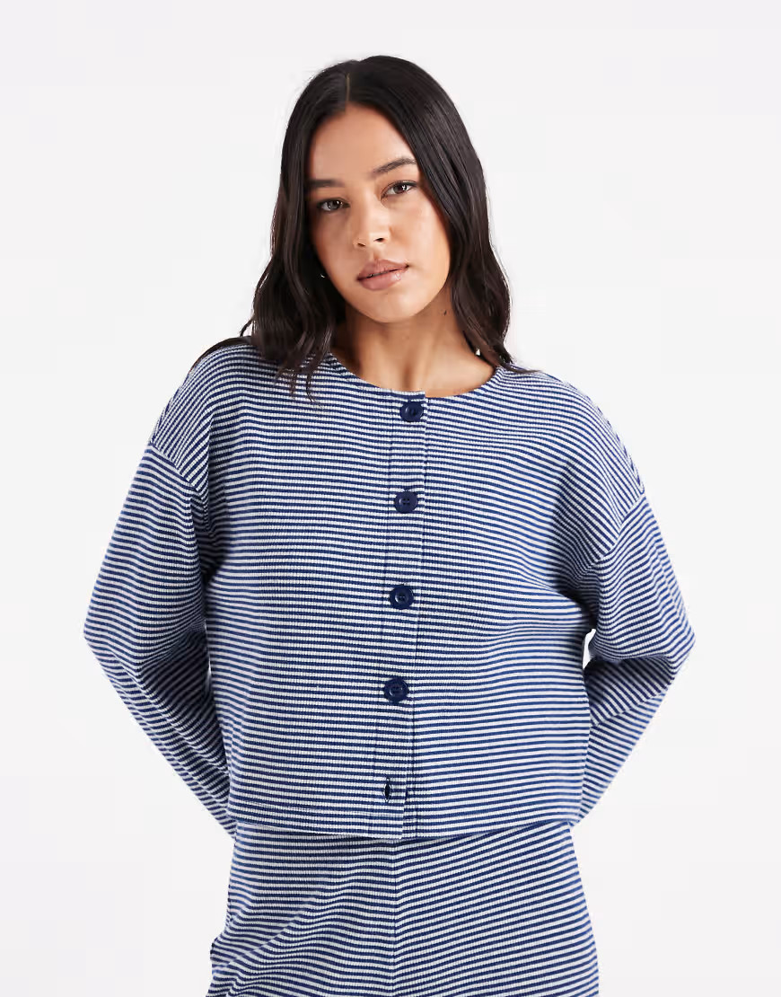 Miss Selfridge stripe brushed rib cardigan co-ord in navy stripe | ASOS (Global)