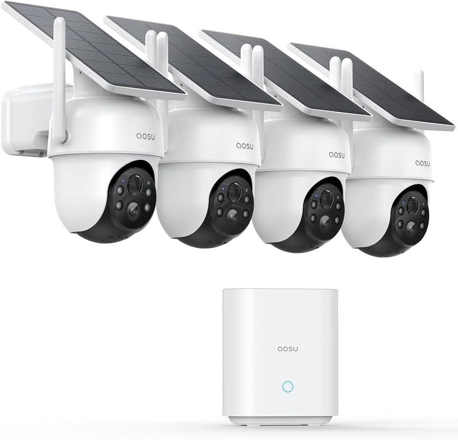 AOSU Security Cameras Outdoor Wireless, 4 Cam-Kit, No Subscription, Solar-Powered, Home Security ... | Amazon (US)