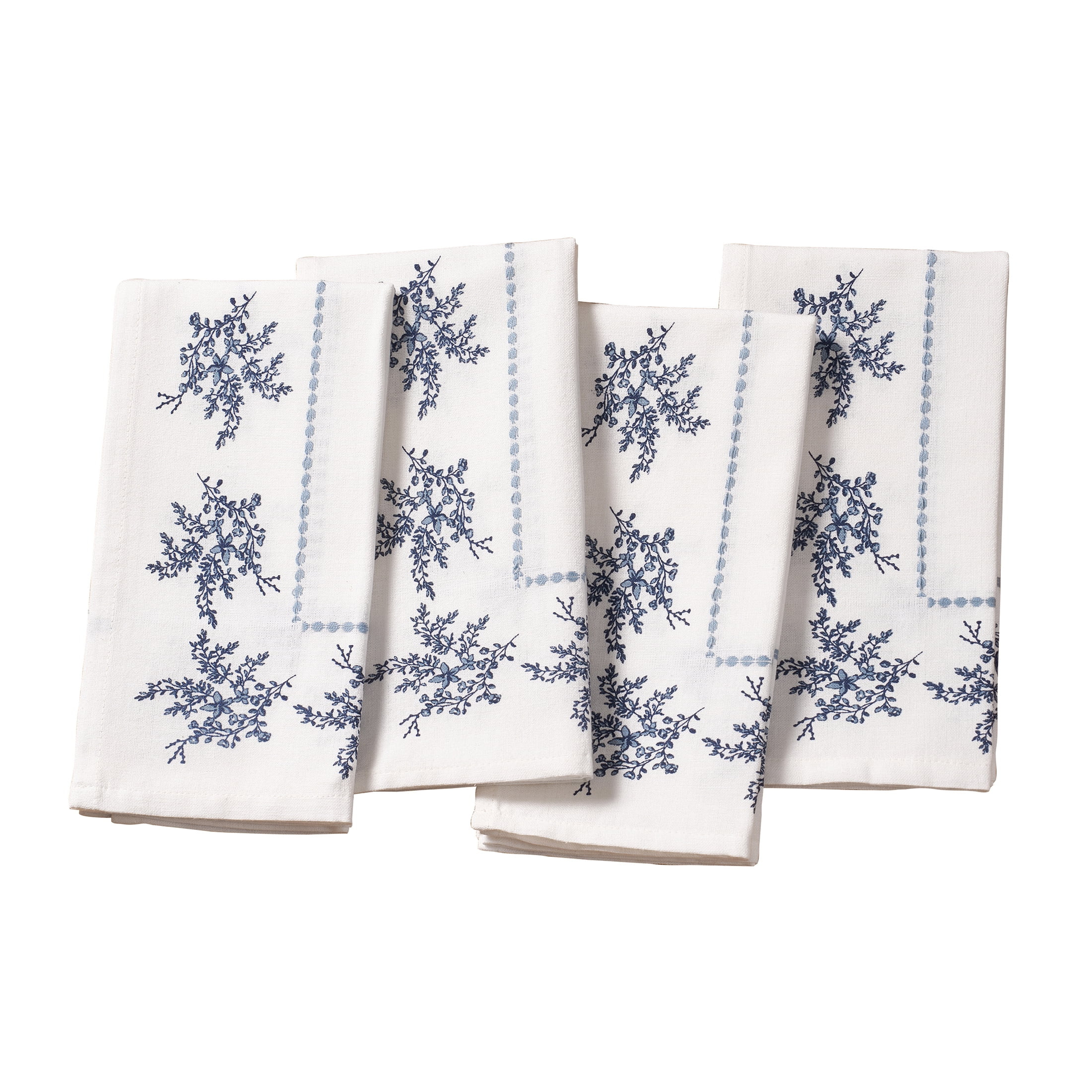 Blue and White Floral Cotton Cloth Napkins, 20" x 20", 4 Count, by My Texas House | Walmart (US)