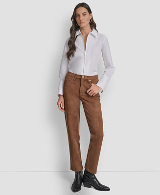 Women's Mid Rise Straight Suede Pants | Macy's