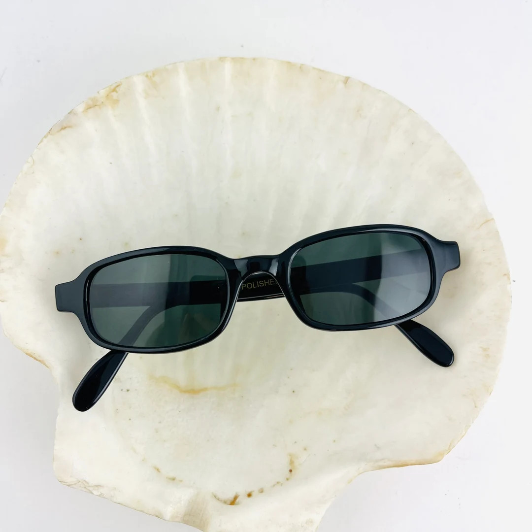 Authentic Vintage 90s Slim Black Rectangular Sunglasses - Etsy | Etsy (US)