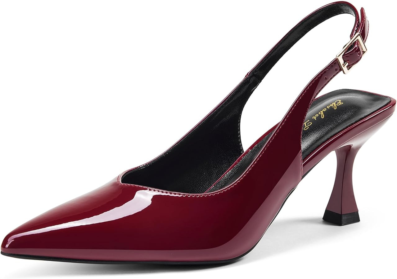 Elisabet Tang Women's Kitten Heel Slingback Low Pumps 3 Inches Stiletto Pointed Closed Toe Elegan... | Amazon (US)