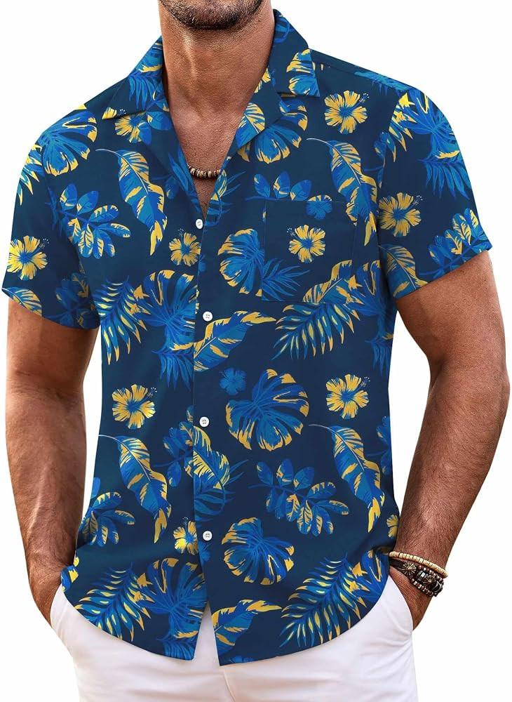 COOFANDY Mens Hawaiian Shirt Short Sleeve Floral Button Down Shirts Tropical Summer Beach Shirts Camp Collar Shirt | Amazon (US)