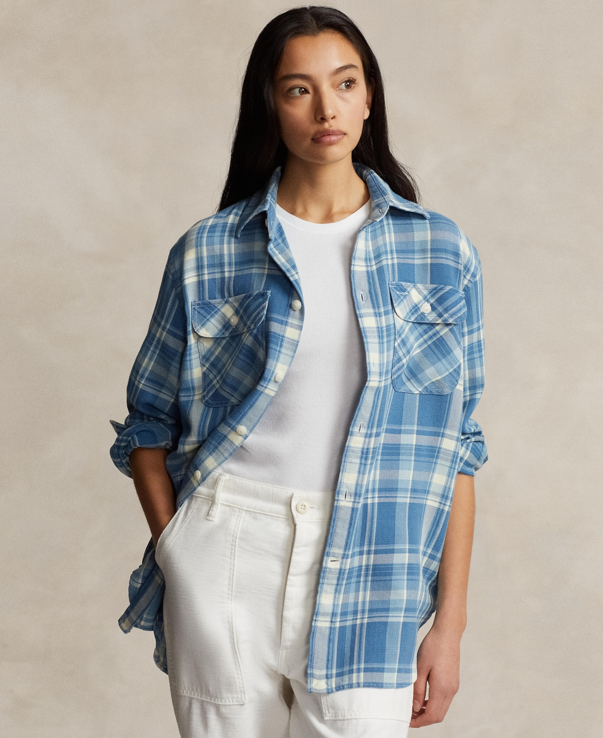 Polo Ralph Lauren Women's Plaid Cotton Twill Workshirt - Blue/White Multi Plaid | Macy's