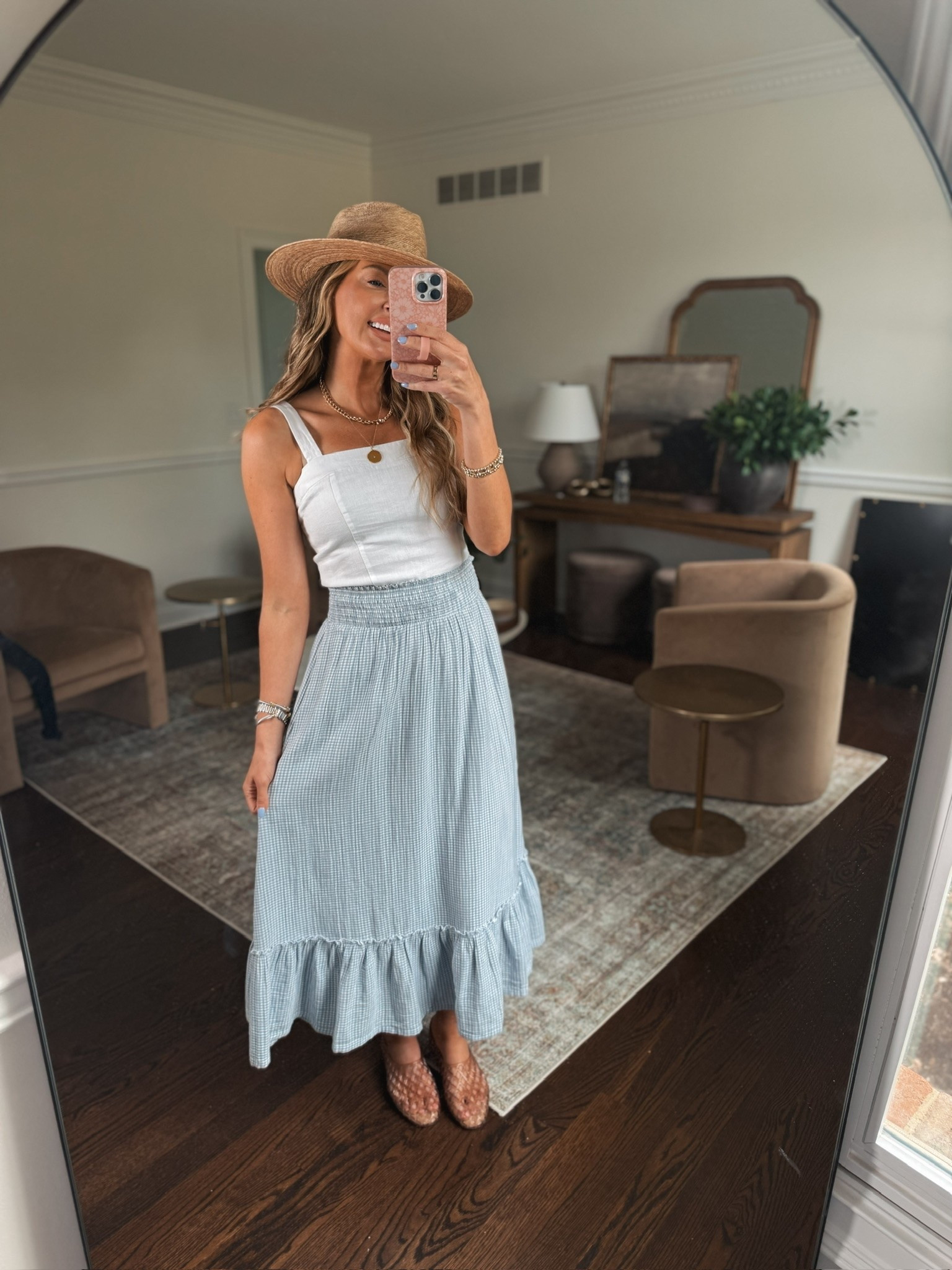 Summer outfit idea! The look & quality of this skirt is SO good. It’s lightweight but lined, has an elastic waistband and comes in multiple colorways. It looks great paired with this linen too and sandals.

#LTKgrwm #LTKootd #LTKmomlife