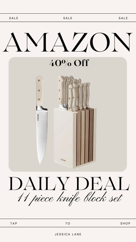 Amazon daily deal, save 40% on this gorgeous 11 piece knife set with block, several color options available.Knife set, Amazon kitchen, Amazon home, aesthetic knife block set, neutral kitchen finds

#LTKhome #LTKsalealert