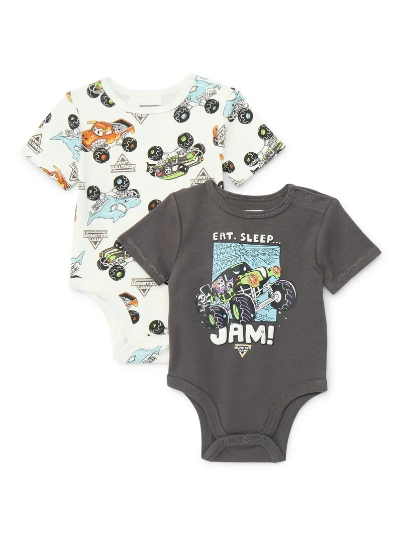 Monster Jam Baby Boys or Girls Print Bodysuit, 2-Pack, Sizes 0/3M-24M - Walmart.com | Walmart (US)