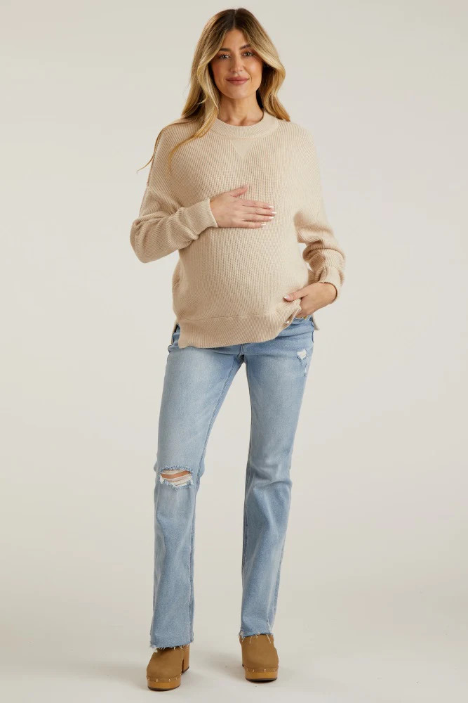 Light Blue Distressed Bootcut Maternity Jeans | PinkBlush Maternity