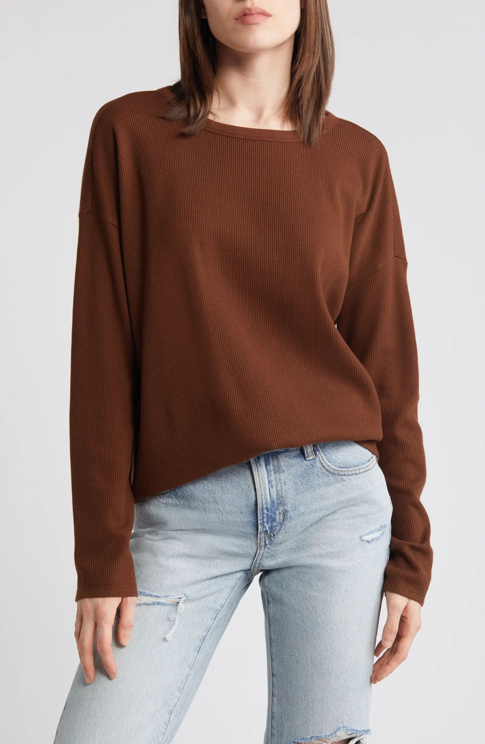 Oversize Organic Cotton Blend Thermal Knit Top | Nordstrom