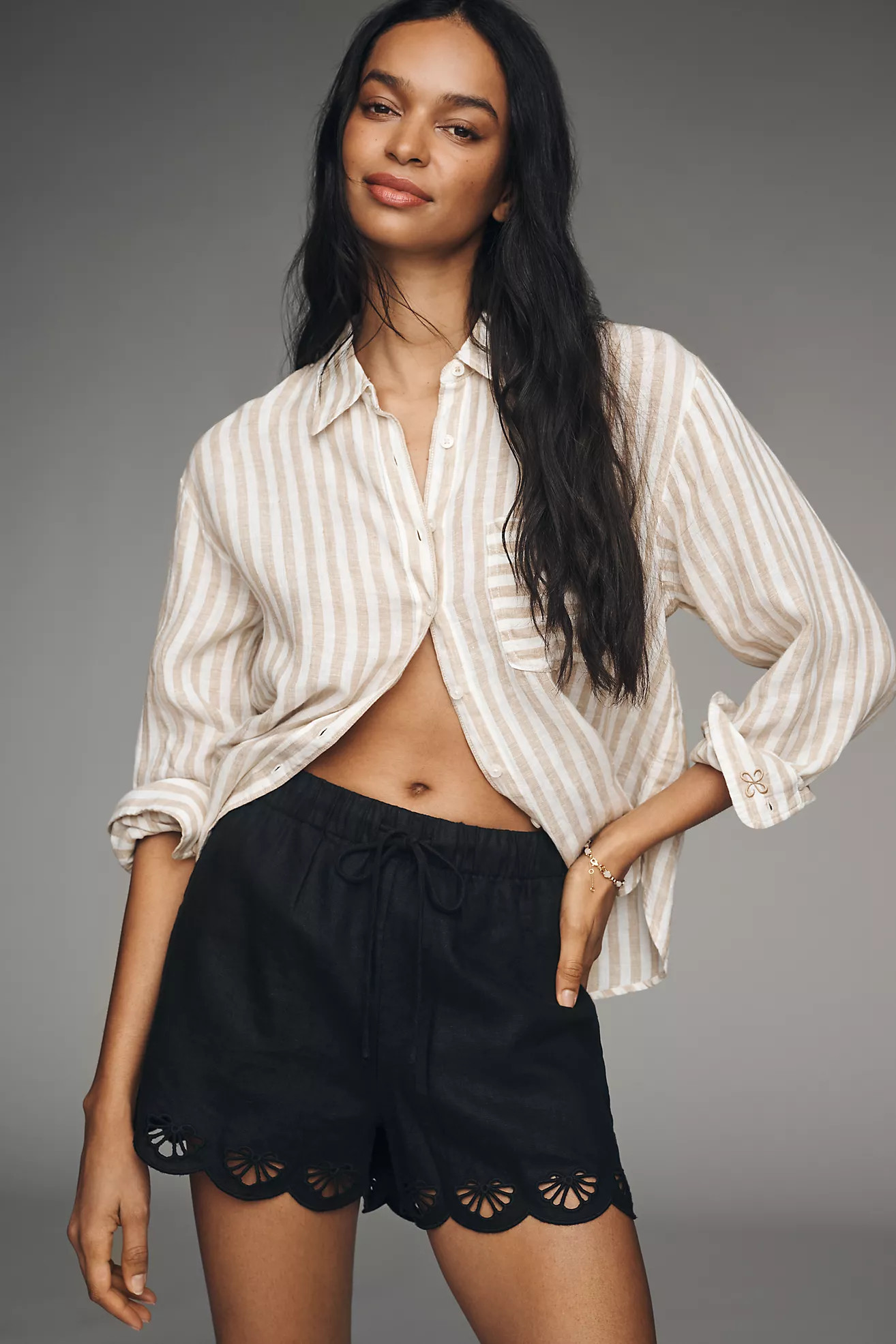 Sanctuary 100% Linen Almost There Cutwork Shorts | Anthropologie (US)