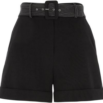 Black belted contrast stitch shorts | River Island (UK & IE)