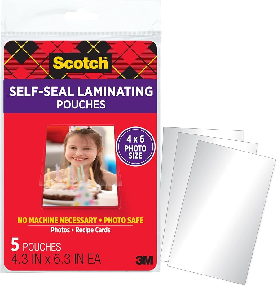 Scotch Self-Sealing Laminating Pouches, 4 x 6 Inches, 30 Pouches (6 Packs of 5) \u2013 Gloss Fini... | Amazon (US)