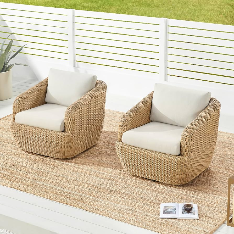 CHITA 2 Pieces Patio Wicker 360° Swivel Chairs with Removable Cushion, Backyard Rattan Chair for... | Amazon (US)