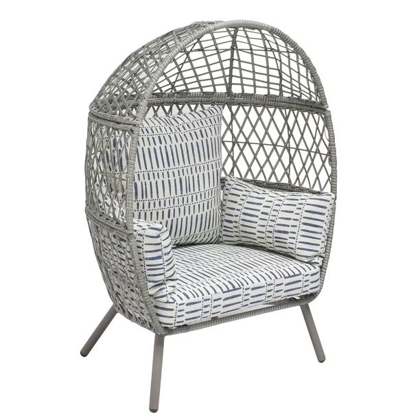 Better Homes & Gardens Kid's Ventura Outdoor Stationary Wicker Woven Egg Chair, Gray | Walmart (US)