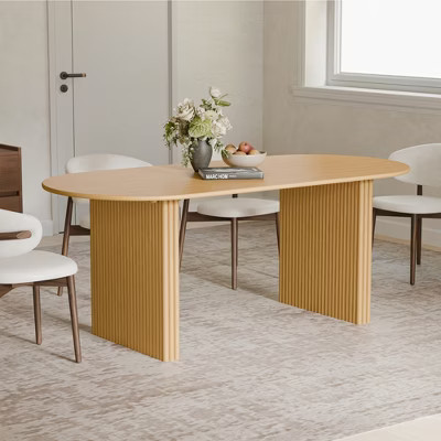 Wooakway 67"L*33.5"D Oval Natural Wood Oak Dining Table with Double Pedestal Kitchen Table with Solid Wood Base Seats 6 for Living Room Dining Room | Target