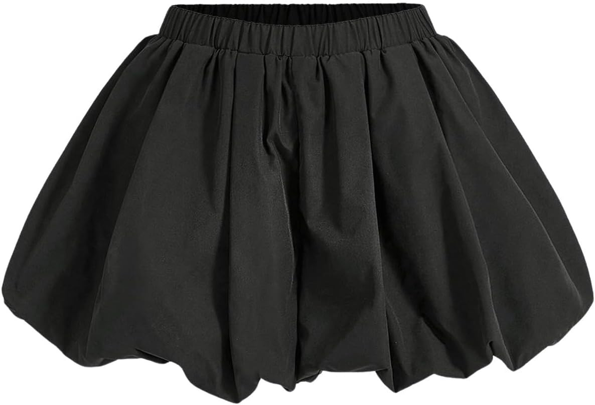 WDIRARA Women's Asymmetrical Hem Bubble Skorts Elastic Waist Loose Fit Solid Mini Skirt Pants | Amazon (US)