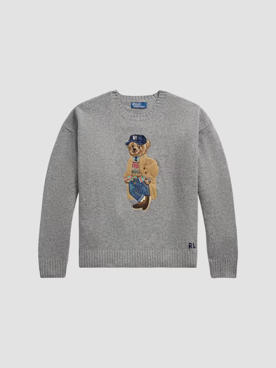 Polo Ralph Lauren Men's Yankees Polo Bear Wool-Cashmere Sweater - Grey Combo - Size Small | Saks Fifth Avenue