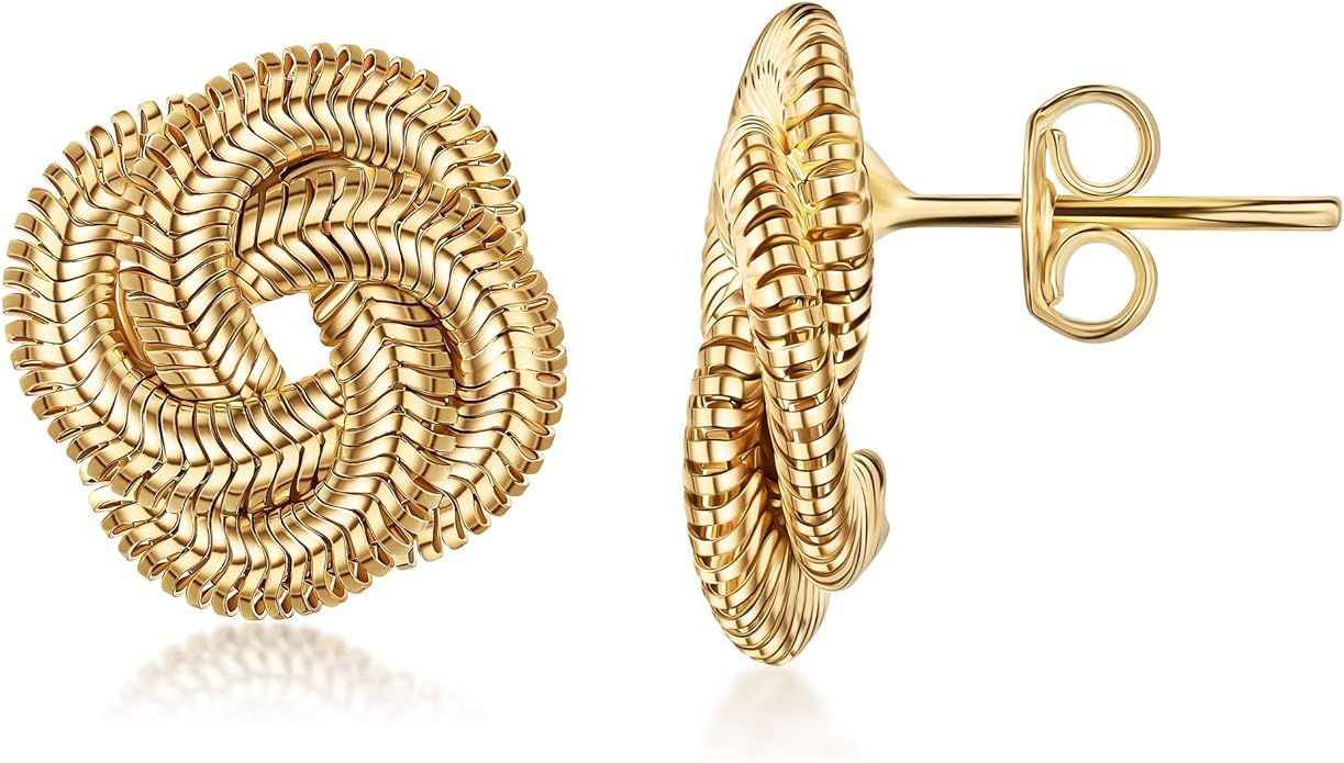 Barzel 18K Gold Plated Twisted Knot Earrings, Gold Plated Twisted Stud Earrings, High Polish, Tar... | Amazon (US)