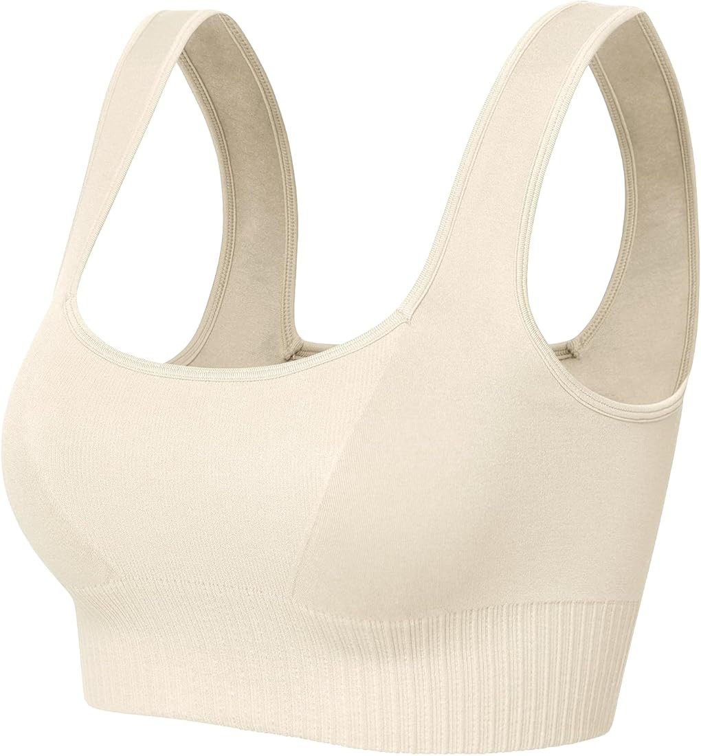 ODODOS Seamless Square Neck Sports Bra for Women Ribbed Crop Tank Casual Low Back Cropped Tops | Amazon (US)
