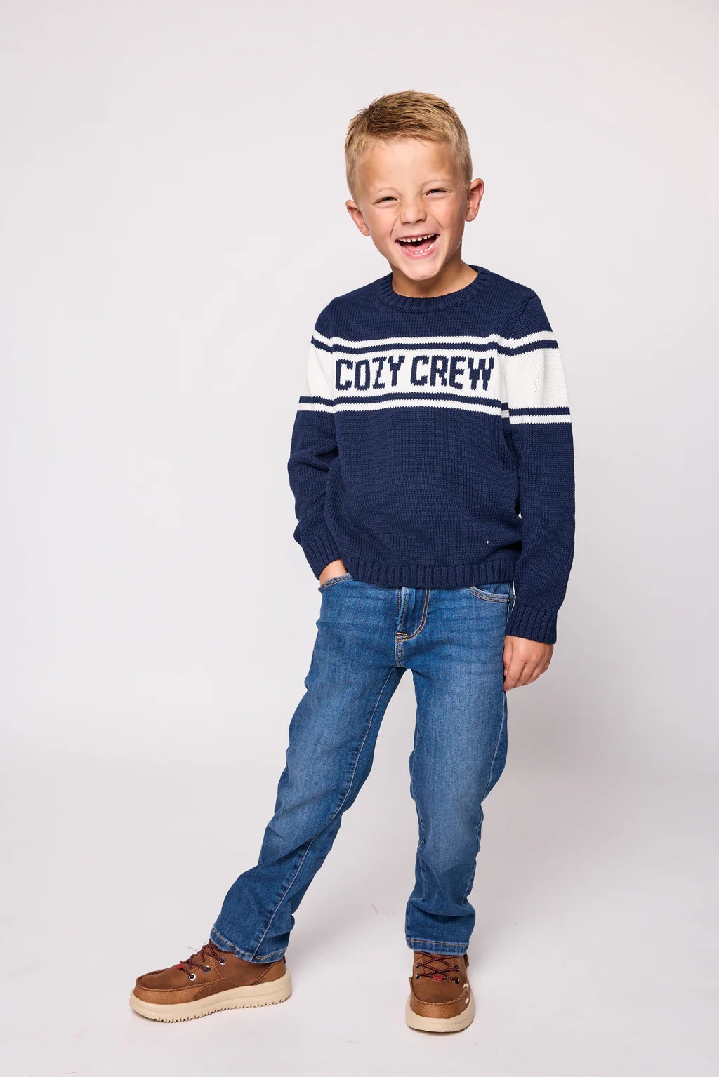 Duffield Lane x Northern Classics Kids Cozy Crew Neck Sweater in Navy | Duffield Lane