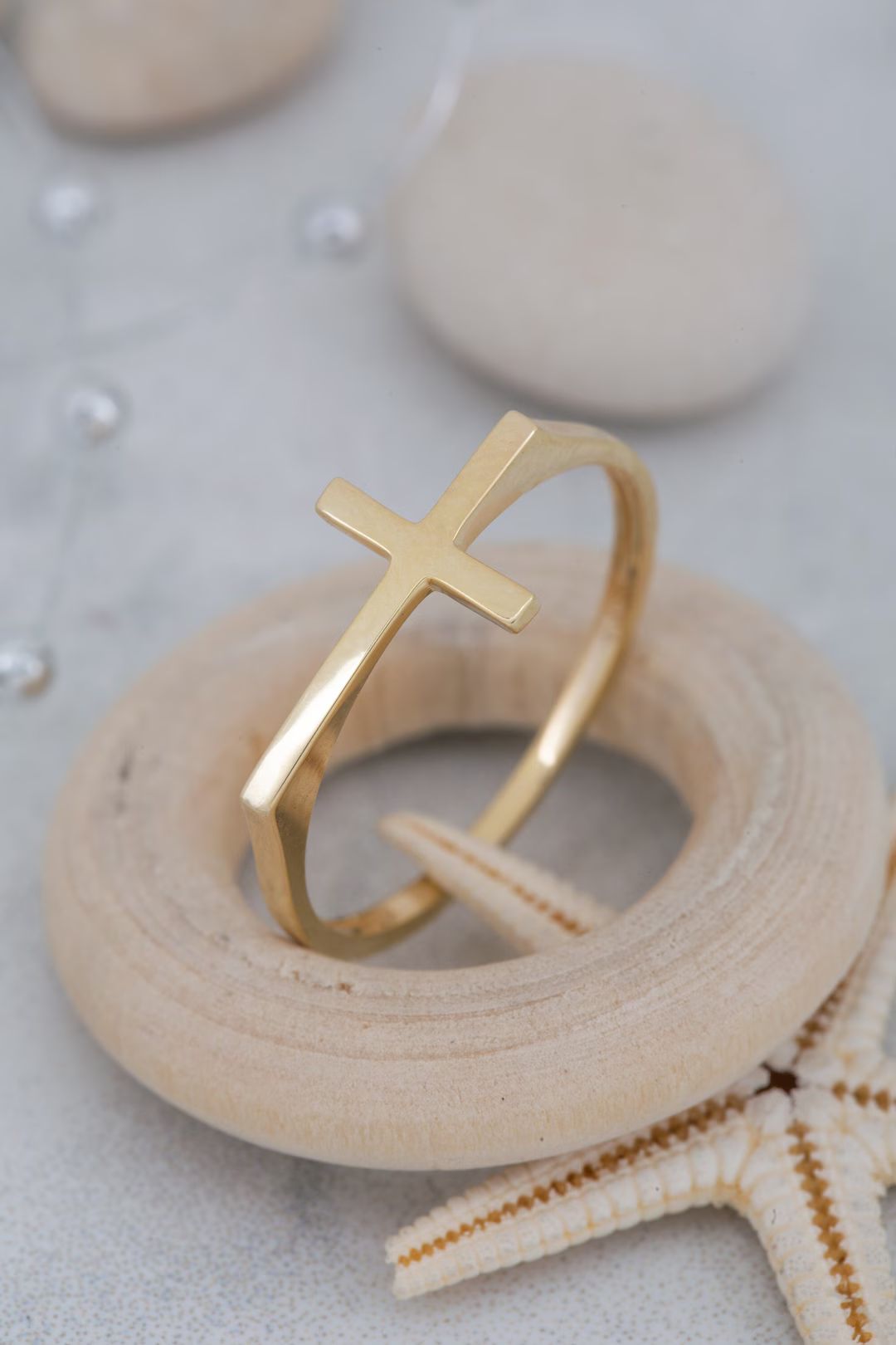14K Solid Gold Plain Cross Ring, 925 Sterling Silver Plain Cross Ring, Handmade Ring, Christmas G... | Etsy (US)