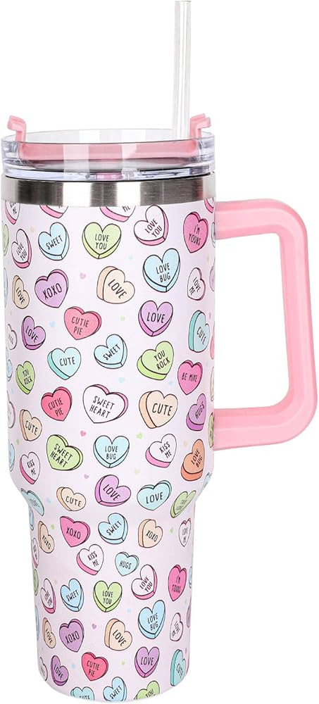 Whaline 40oz Valentine's Day Tumbler with Handle Straw and Lid Love Heart Travel Coffee Tumbler C... | Amazon (US)