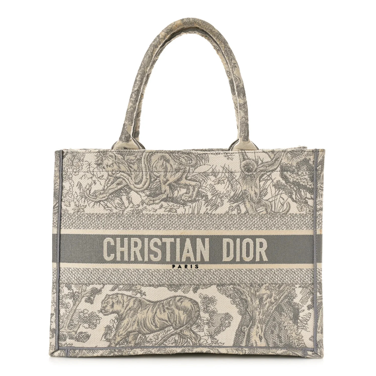 Canvas Embroidered Medium Dioriviera Toile De Jouy Book Tote Gray | FASHIONPHILE (US)
