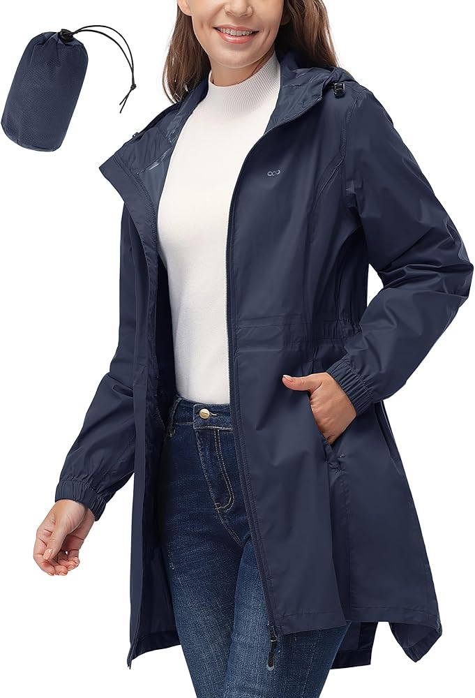 33,000ft Women's Waterproof Long Rain Coats Packable Rain Jacket with Hood Trench Coats Windbreak... | Amazon (US)