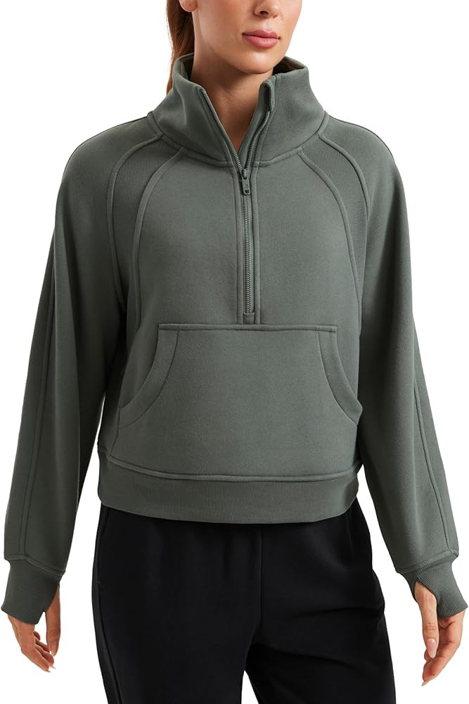 CRZ YOGA Womens Fleece Lined Half Zipper Sweatshirts Funnel Neck Long Sleeve Oversized Pullover H... | Amazon (US)