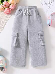 Young Girl Solid Color Drawstring Jogger Pants With Side Pockets | SHEIN