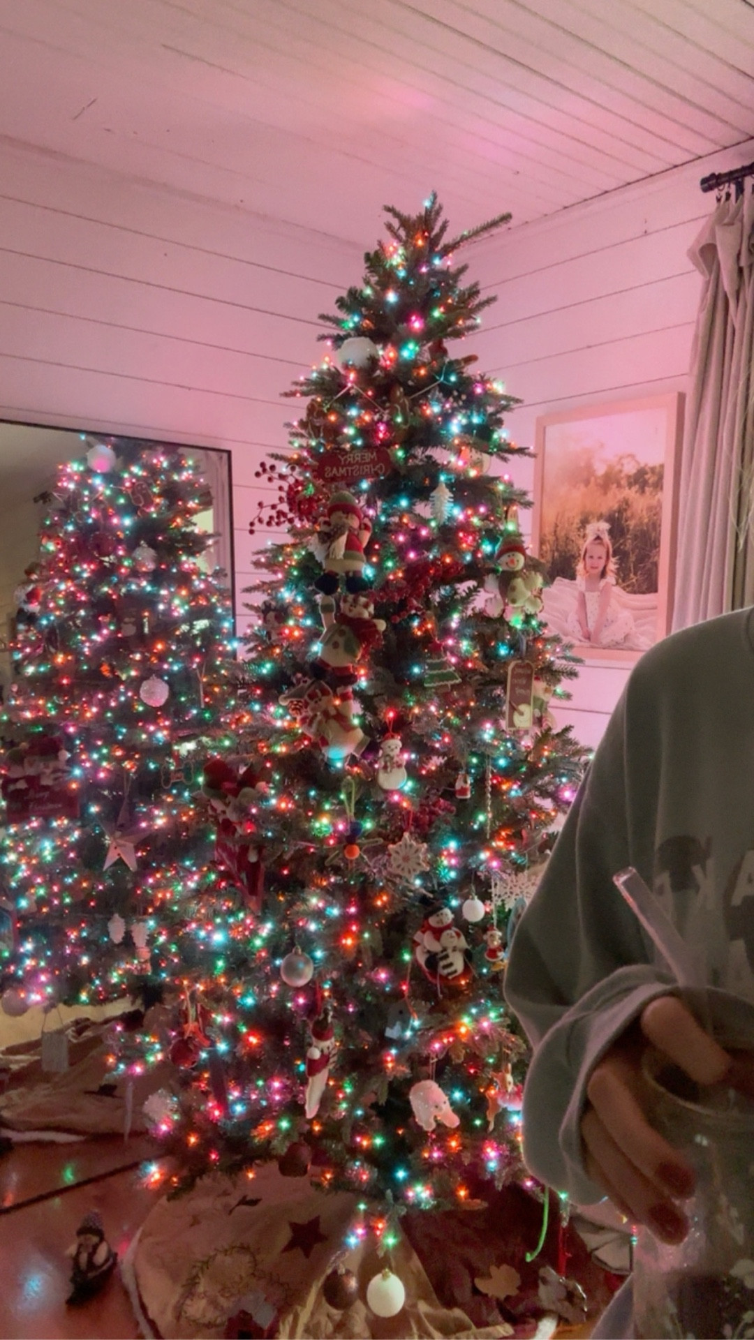 I love that this pre-lit Christmas tree can be colored or warm white lights! Comes with a remote, dimming options, twinkle lights, etc. My ceilings are 8 ft and the tree is 7.5 

#LTKHome #LTKHoliday #LTKSeasonal