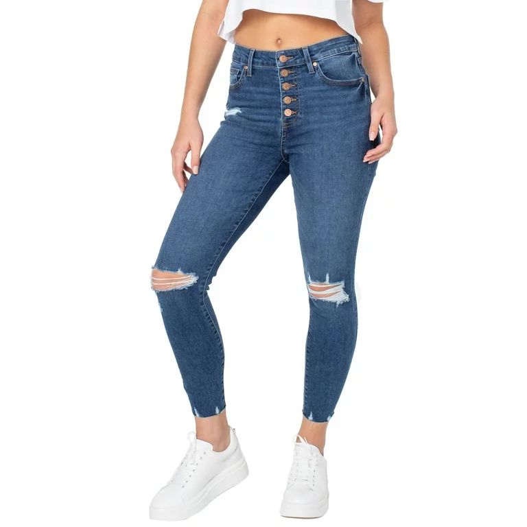 Celebrity Pink Women's Curvy Exposed Button Skinny Jeans | Walmart (US)