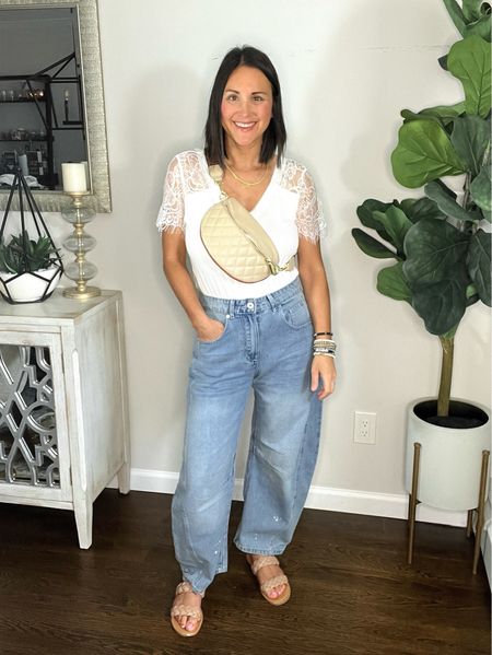 New favorite Amazon jeans! Barrel style wearing size small. 5’3” for reference. Top is size small. 

Mom outfit ideas, effortless style, casual outfits, summer style. 

#LTKOver40 #LTKSaleAlert #LTKFindsUnder50