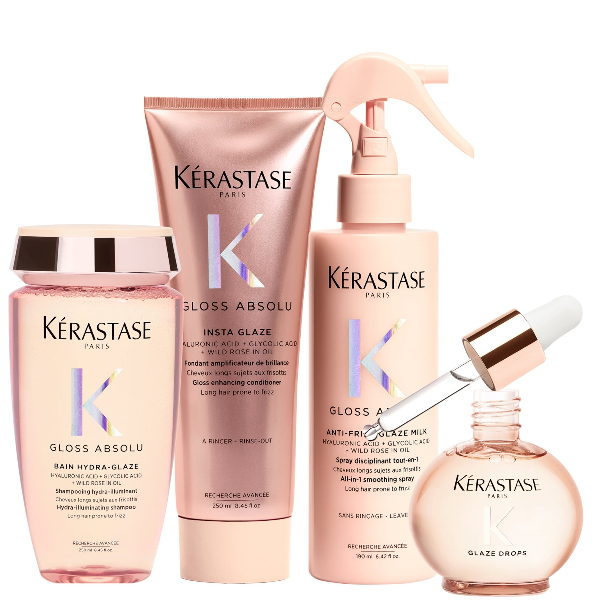 K\u00e9rastase Gloss Absolu Shampoo, Conditioner. Treatment Spray and Glaze Drops Hair Oil Routin... | Look Fantastic (UK)