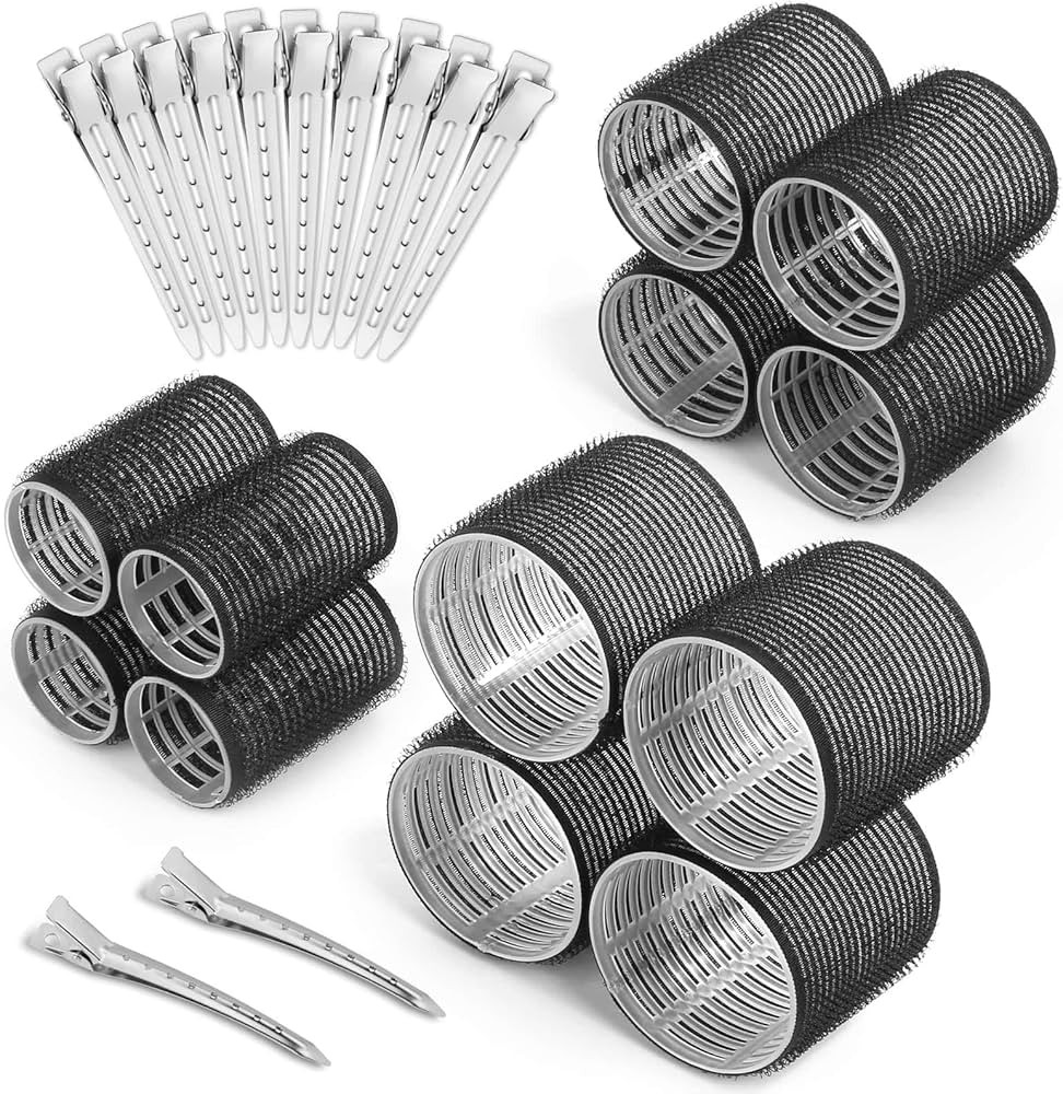 Self Grip Hair Rollers Curlers 24 Pcs Set with 12Pcs Hair Rollers 3 Sizes (4 Jumbo, 4 Large & 4 M... | Amazon (US)