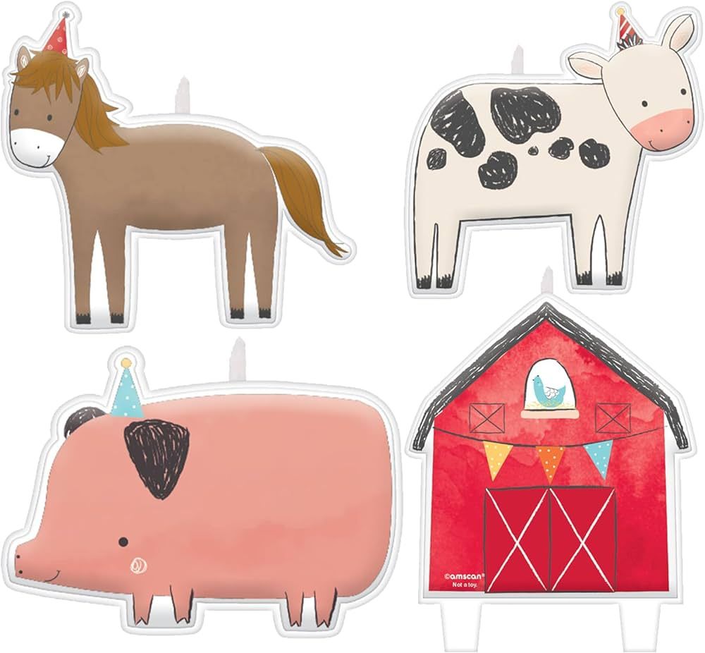 Multicolor Farm Animal Barnyard Birthday Candle Set - 4 Pieces, 3 Small (1"-1.5") & 1 Large (3"x2... | Amazon (US)