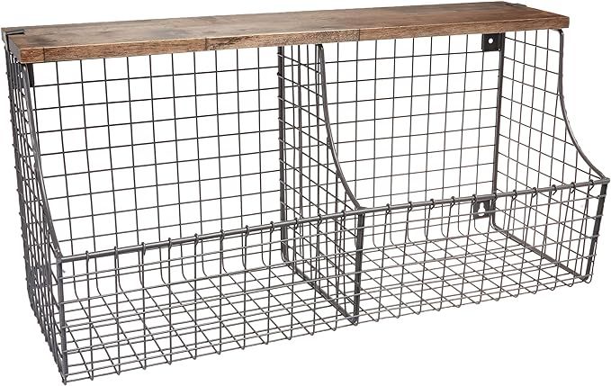 Spectrum Diversified Vintage Double Bin with Wood Storage Wall-Mounted Wire Basket & Wood Shelf, ... | Amazon (US)