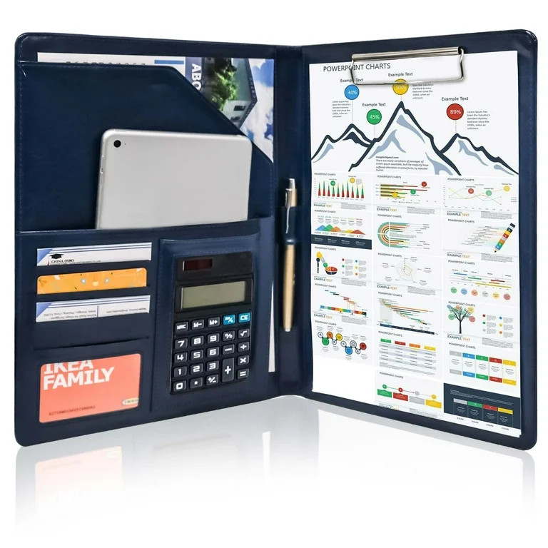 GraduationMall Business Open Padfolio Portfolio File Folder PU Leather for A4 Size Blue | Walmart (US)