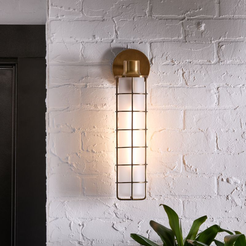 Fairfax Tall Brass Metal Indoor/Outdoor Wall Sconce Light | Crate & Barrel | Crate & Barrel
