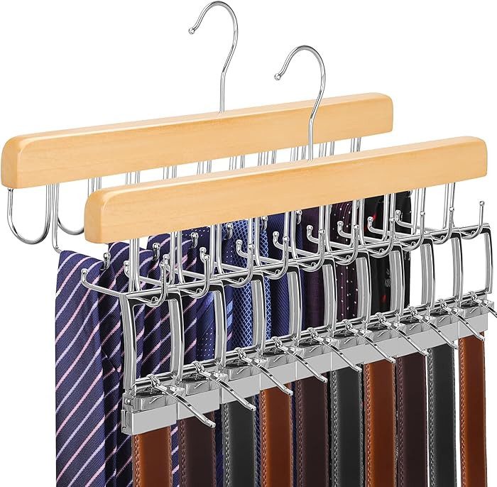 TOPIA HANGER 2 Pack 2 in 1 Belt Tie Hanger for Closet Max 60 Belts with 60 Ties Capacity, 20 Hook... | Amazon (US)