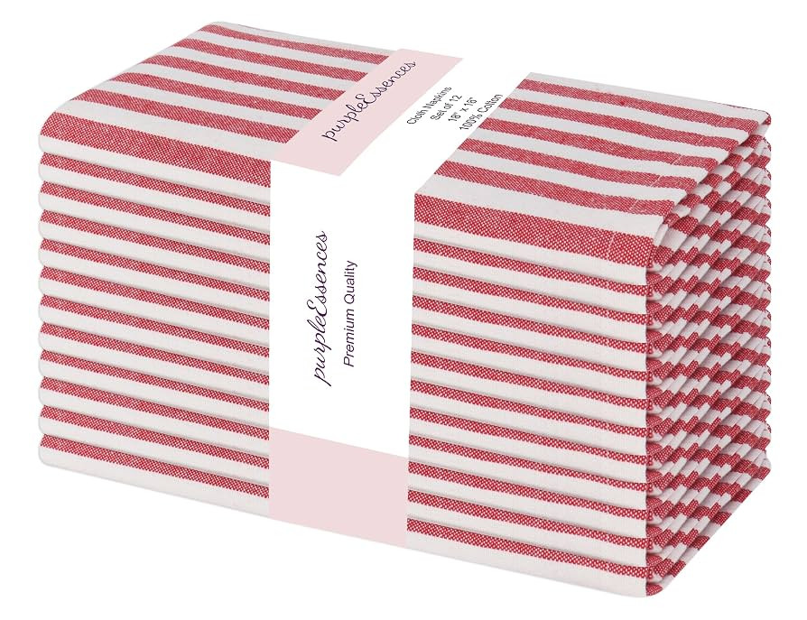 PurpleEssences Plain Striped Cloth Napkins - Set of 12-100% Cotton - 18 x 18 Inch - Spring Summer... | Amazon (US)