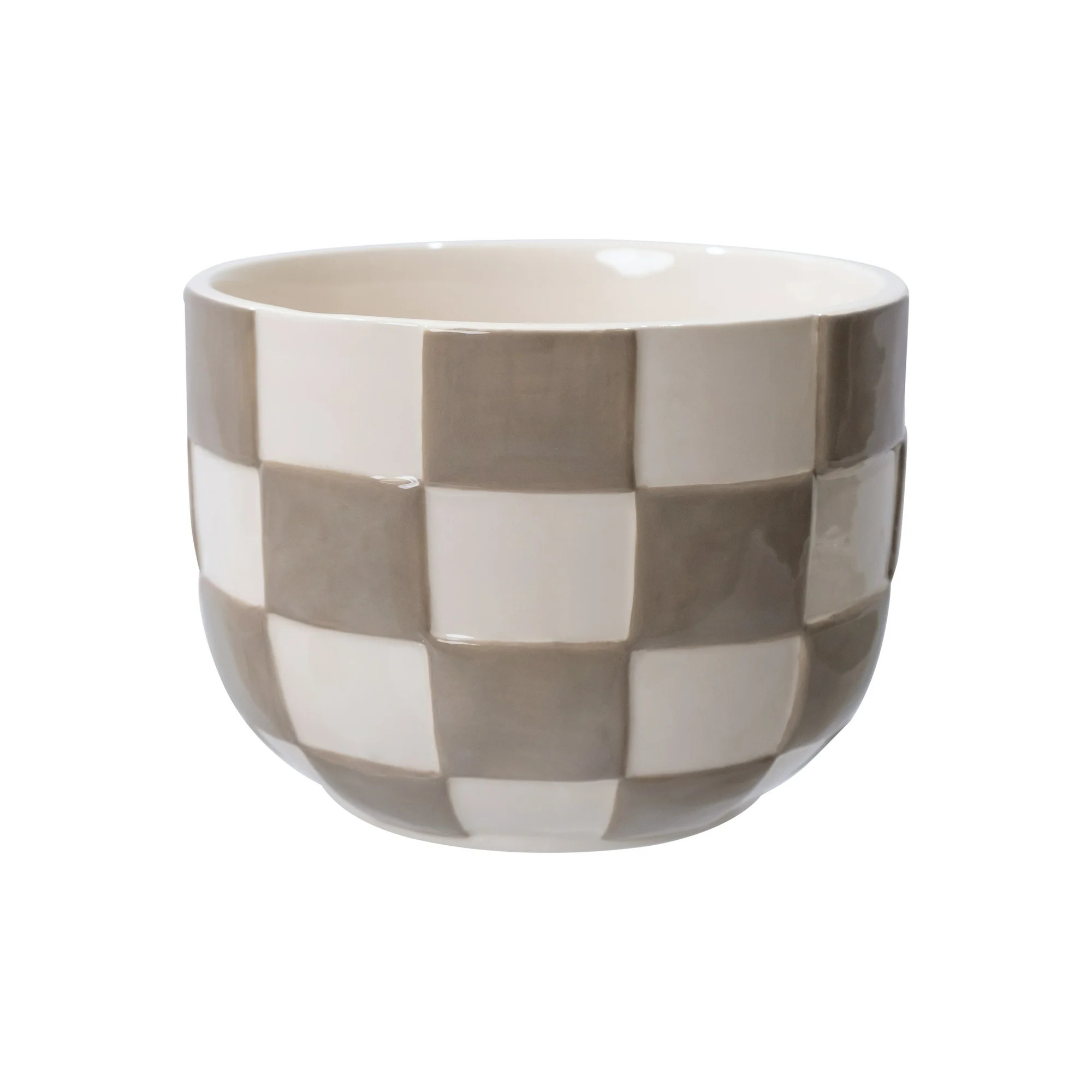 Mainstays Lennon 6" x 6" x 4.5" Round Birch Gray Checkered Ceramic Planter | Walmart (US)