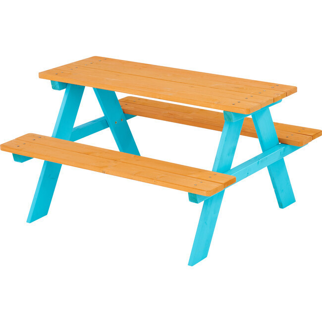 Outdoor Picnic Table & Chair Set - Wood / Petrol | Maisonette