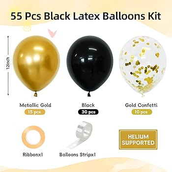 Black and Gold Balloons, 55 Pcs 12 Inch Metallic Gold Balloons Black Balloon Gold Confetti Latex ... | Amazon (US)