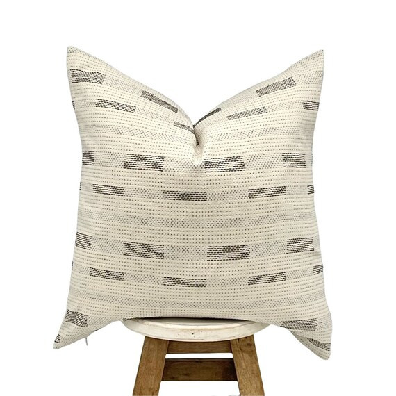 ANSLEY || Neutral Black Striped Pillow Cover, Beige Neutral Modern Farmhouse Pillow, 18x18, 20x20... | Etsy (US)