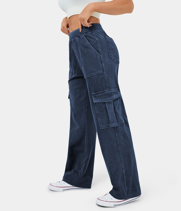 Women’s HalaraMagic™ Mid Rise Multiple Pockets Straight Leg Stretchy Knit Casual Cargo Jeans ... | HALARA
