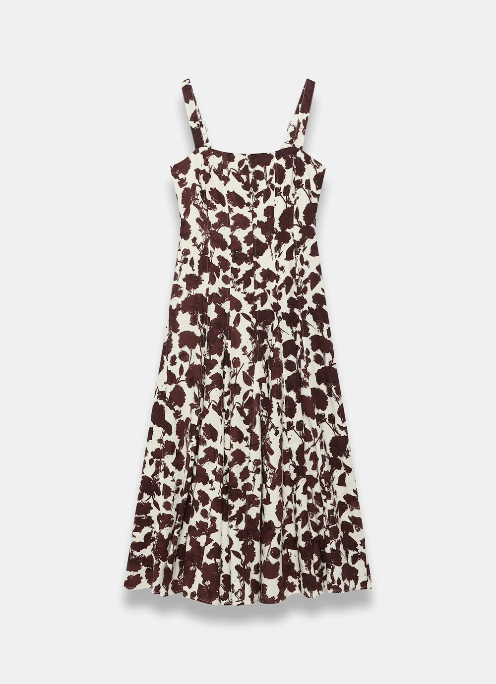 Brown Linen Blend Printed Midi Dress | Mint Velvet