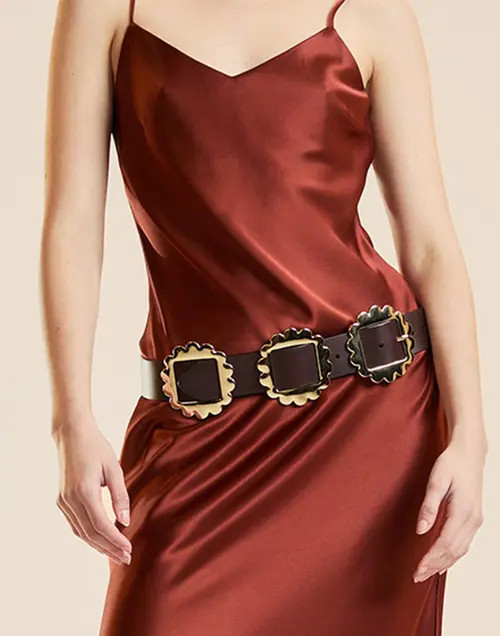 Cynthia Rowley Brown Leather Belt with Gold Scalloped Buckles at Nordstrom | Nordstrom